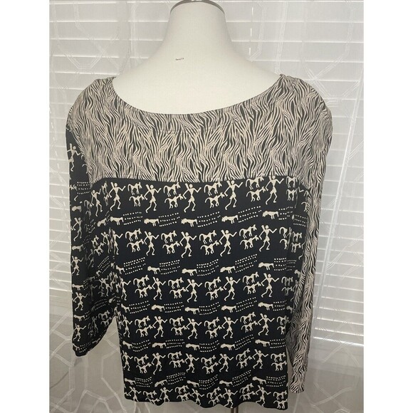 Avenue Top Womens Size 30 Black Button Up Long Sleeve Oversized Flowy Patterned - Picture 2 of 10